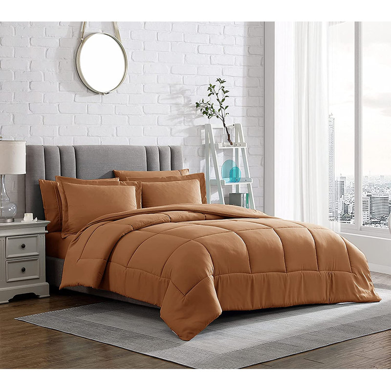 Box Stitch Solid Colour Comforter, Twin Comforter + 1 Standard Sham, Tan