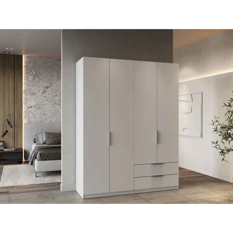 Nikiah 4 Door Manufactured Wood Wardrobe, White