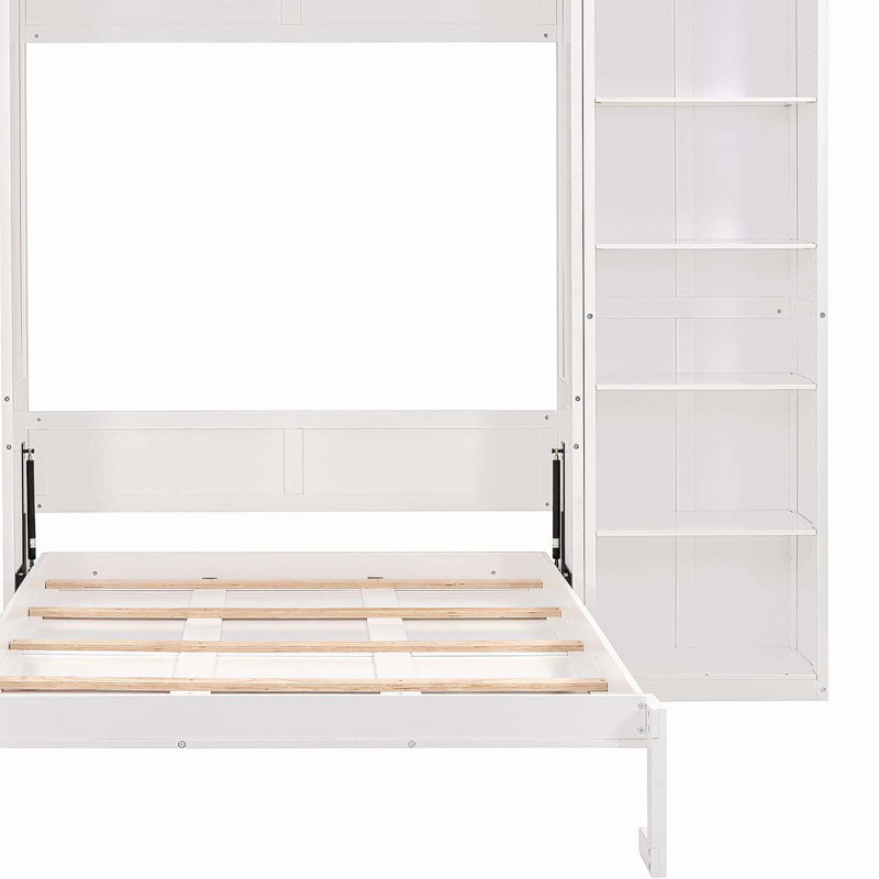 Lit escamotable double pleine grandeur avec tablettes, blanc, Lit double, Blanc