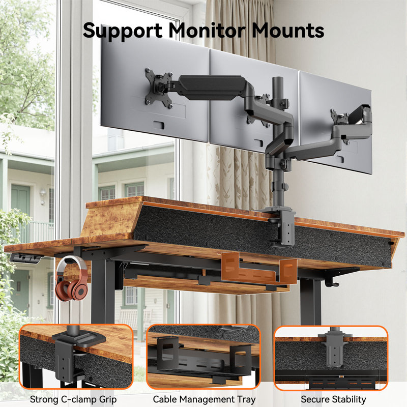 Electric Standing Desk with 4 Storage Drawers, Stand Up Desk Adjustable Height, Compatible with C-clamp mounting, with cable management tray，Suitable for office and home office use