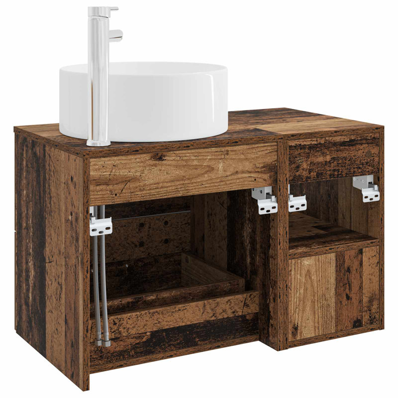 Vanity & Mirror Set, Medium Wood