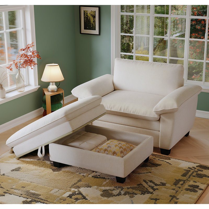 Canapé en chenille l 51 po avec repose-pieds et très grande chaise, Beige