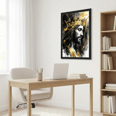 Black Wood Framed，Canvas Wall Art for Living Room, Bedroom, Office or Entryway – Decorative Wall Decor with Golden Crown