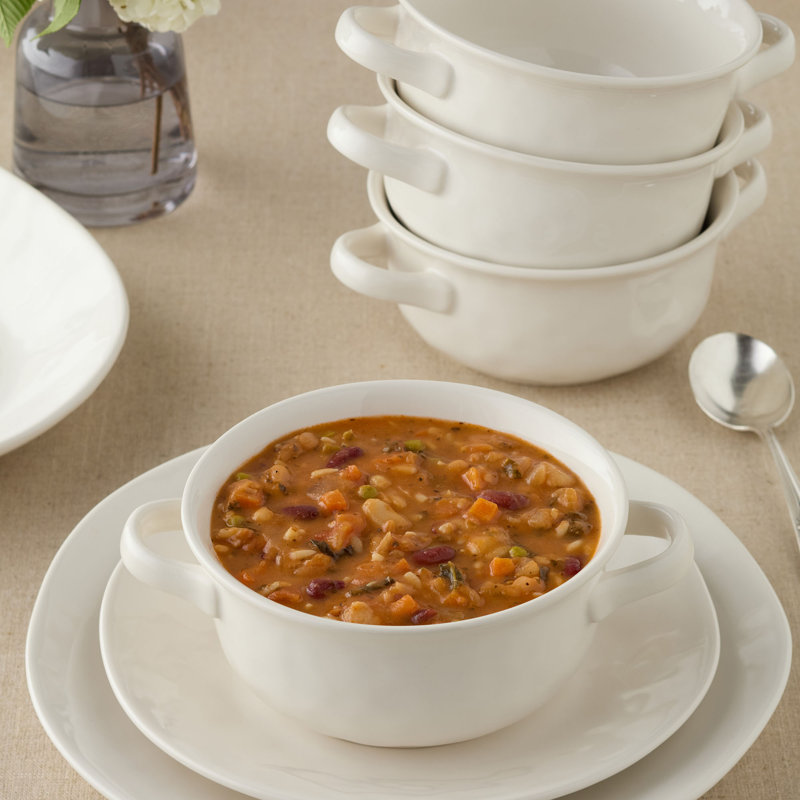 Ensemble de 4 bols à soupe 8,25 po 32 oz Linen Cream - Ensemble de 4 bols en grès scandinave avec poignées à languettes intégrées