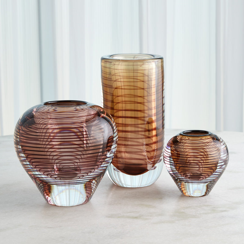 Spiraled Handmade Glass Table Vase, 8.5" H x 8.75" W x 8.75" D