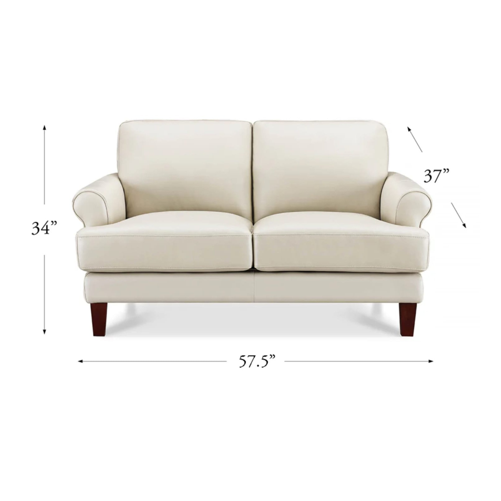Maybell Top Grain Leather Loveseat, Cream