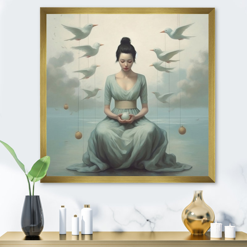Mindfulness Gracieuse femme, méditation sur toile, H 36 po x l 36 po x P 1,5 po, Cadre doré à une seule photo