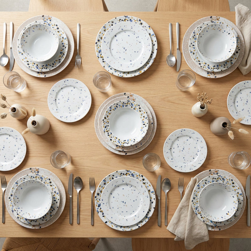 Service de vaisselle en porcelaine multicolore Modern Terrazzo (service de 24 pièces pour 6 personnes)