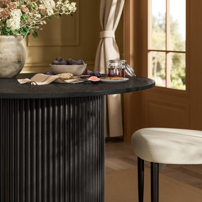 Table de salle à manger moderne 42 po avec base piédestal cannelée, Noir, H 30,25 po x l 42 po x P 42 po