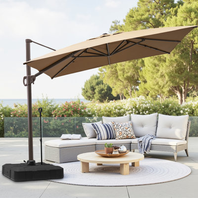  11' X 9' Rectangular Cantilever Umbrella with Base – Effortlessly Movable by One Person