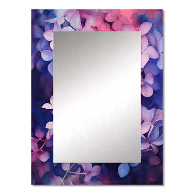 Pink Blue Lilac Blossoms Fragrant - Floral Decorative Mirror, Traditional Wall Mirror, Printed Metal Art