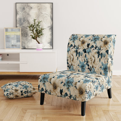Fauteuil de chambre de style campagnard rembourré beige et bleu Sandy