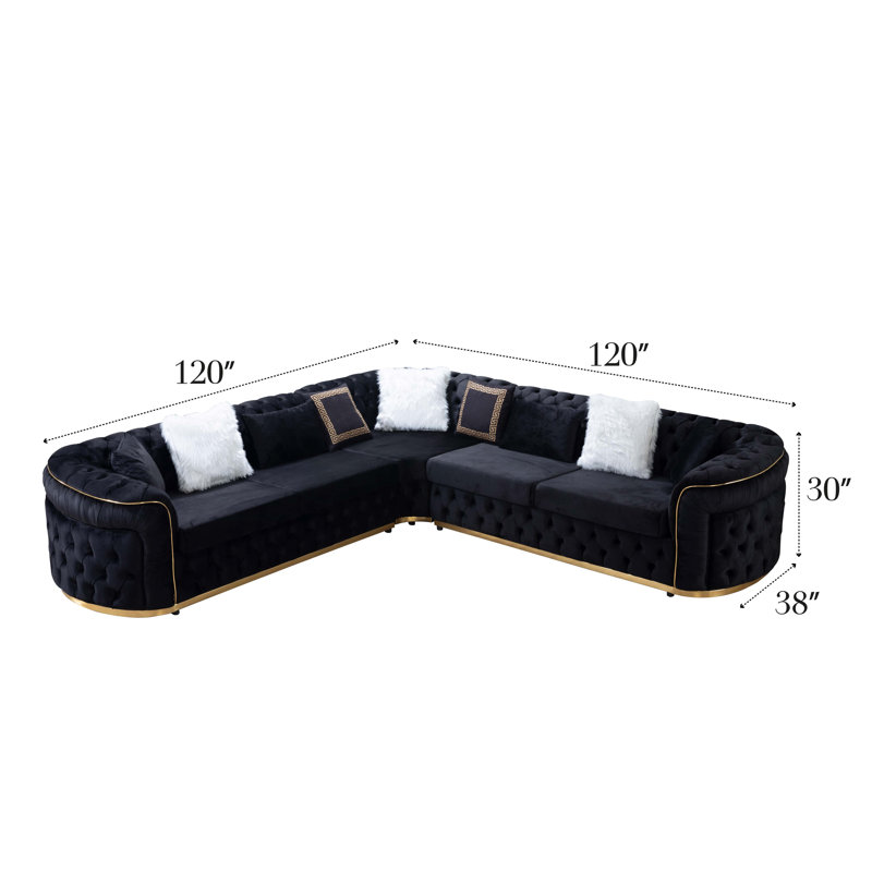 Varinia 120" Wide Symmetrical Sofa & Chaise, Black Velvet