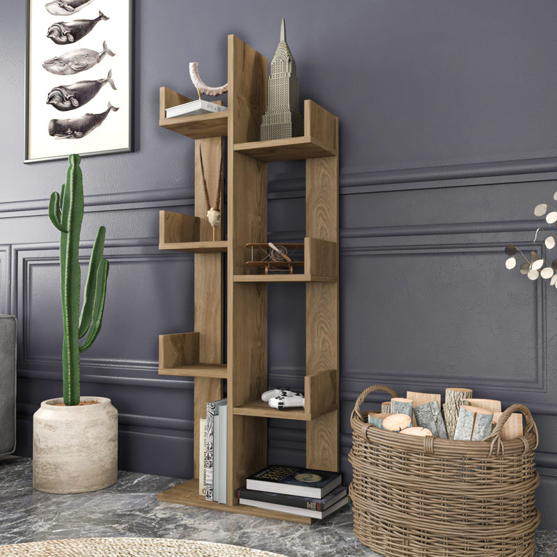Bibliothèque Modern Oud Oak, 50,0 x 8,7 x 68,1 pouces | 100% panneau de particules enduit de mélamine, épaisseur: 0,7 pouce | Solution de rangement élégante et fonctionnelle pour la maison ou le bureau, conception élégante de couleur unie