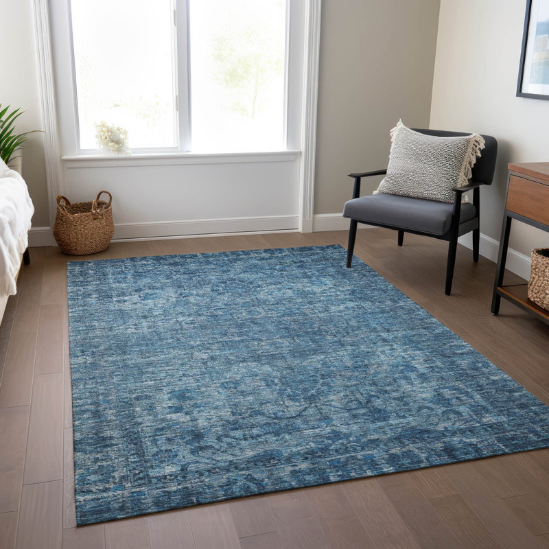 Machine Washable Indoor/Outdoor Xhevrie Blue Rug, Rectangle 8' x 10'