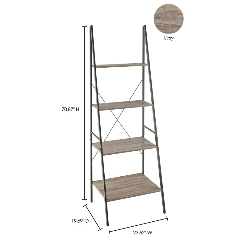 4 Tier Living Room Shelf Unit Ladder Bookcase and Office Display Storage, Grey