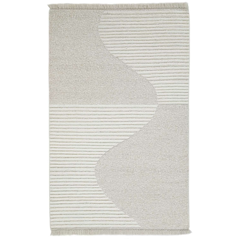 Rectangle Geometric Flatweave Wool/Cotton Area Rug in Ivory/Gray, Rectangle 5' x 8'