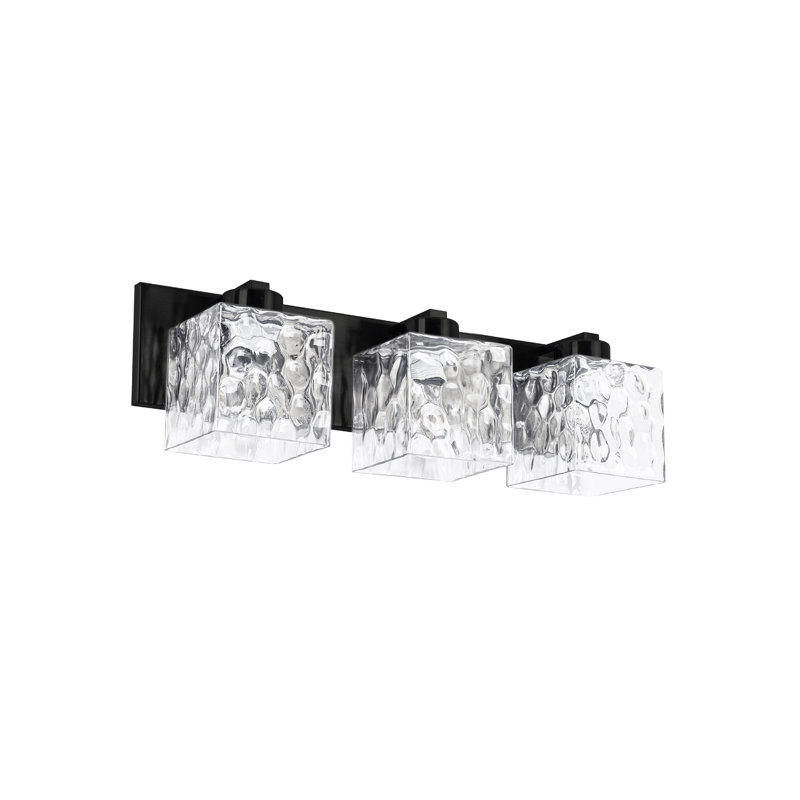 Meuble-lavabo 3 lumières Winafred - noir mat - verre, Transparent