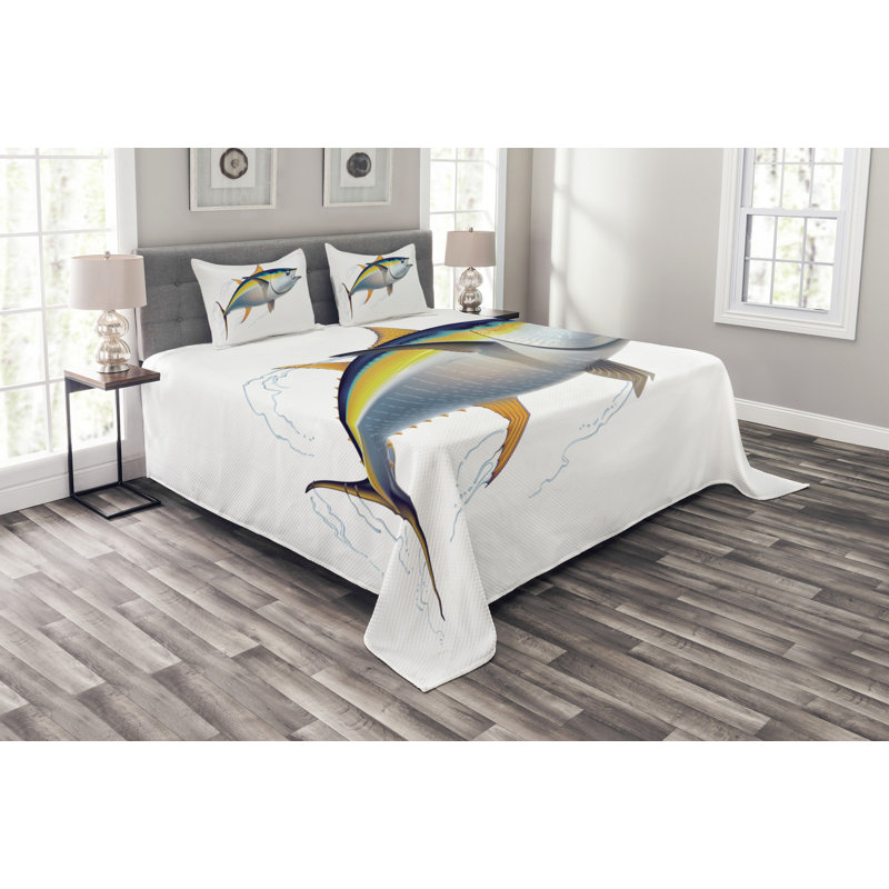Aerin Yellow/Blue/White Microfibre Bedspread Set, 220 x 264 cm