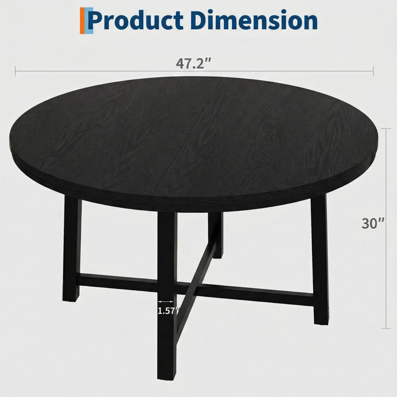 Table de salle à manger 47 po 47 po, Black