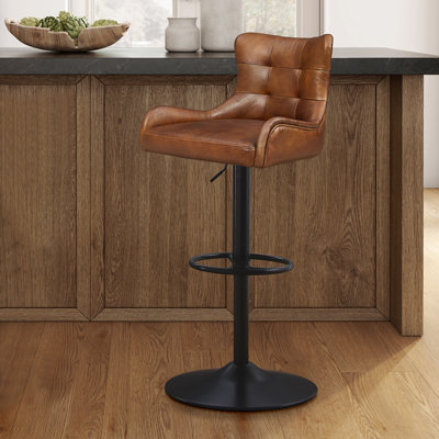 Moritz Genuine Leather Swivel Adjustable Height Stool by Williston Forge