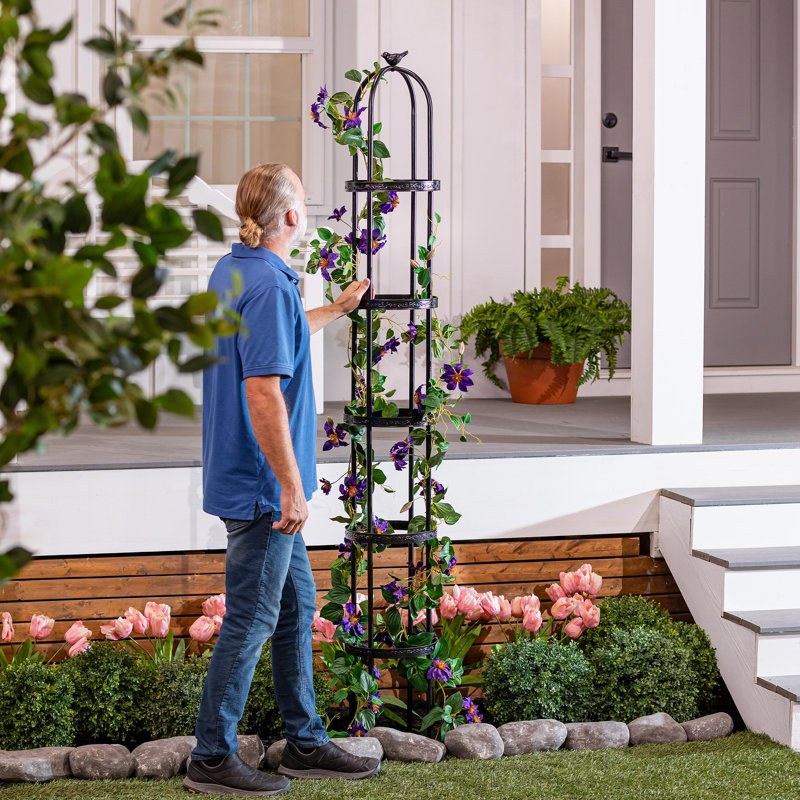7 ft. Powder-Coated Steel Garden Obelisk Trellis, Black