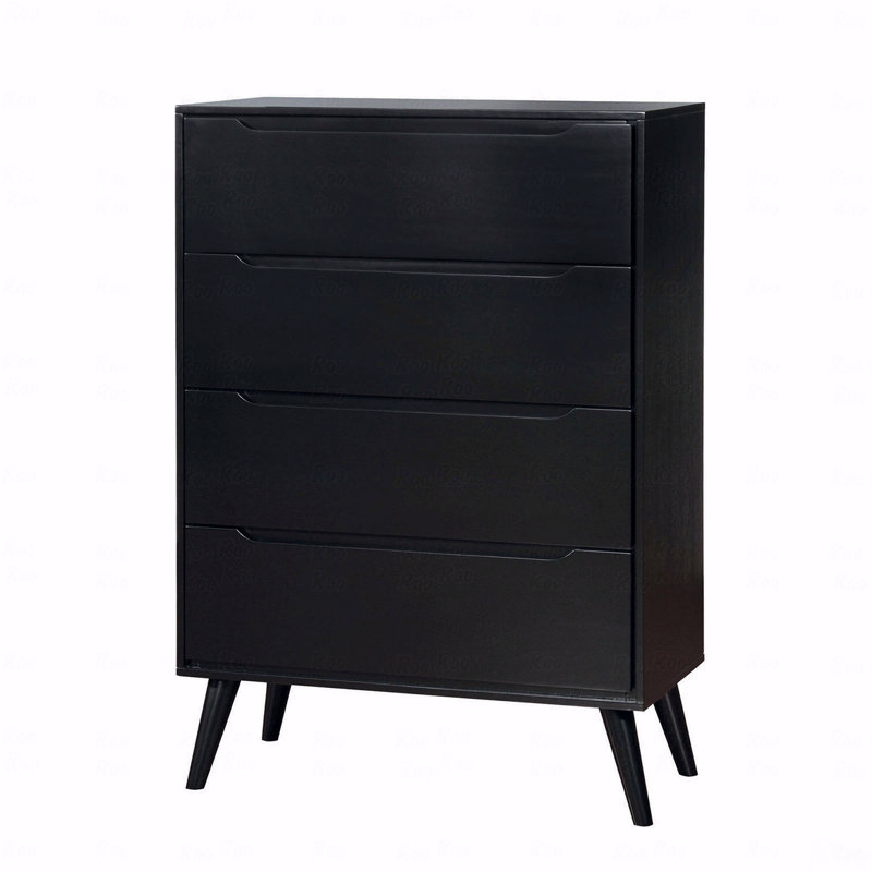 Commode moderne Mid-Century avec 4 tiroirs et poignées encastrées, Noir