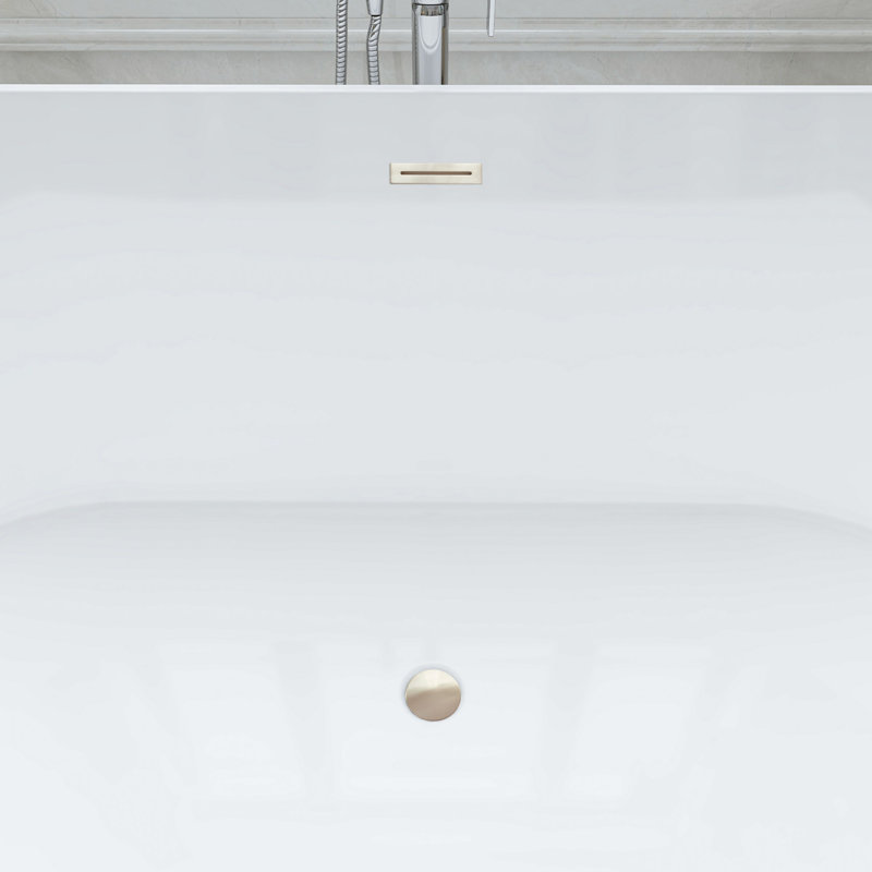 67'' x 32'' Freestanding Soaking Acrylic Bathtub, White/Brushed Nickel