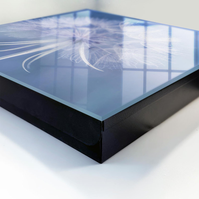 Decorative key box for wall, Opens to the left, 30x30x5, Black, A beautiful dandelion in shades of blue, 