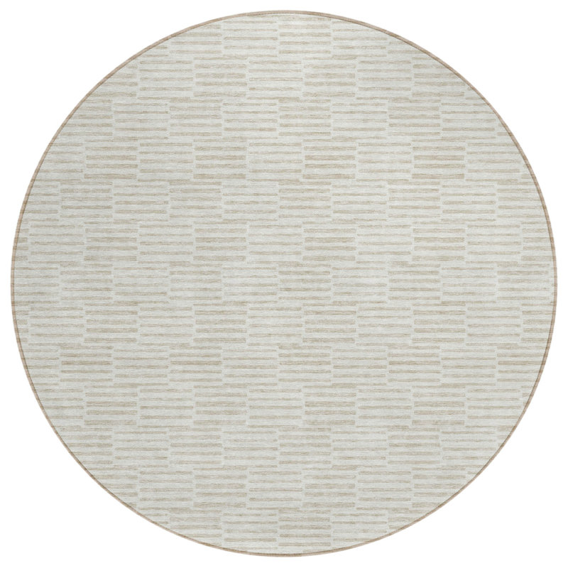 Tapis intérieur / extérieur rond lavable ivoire et beige HomeRoots 8 pi