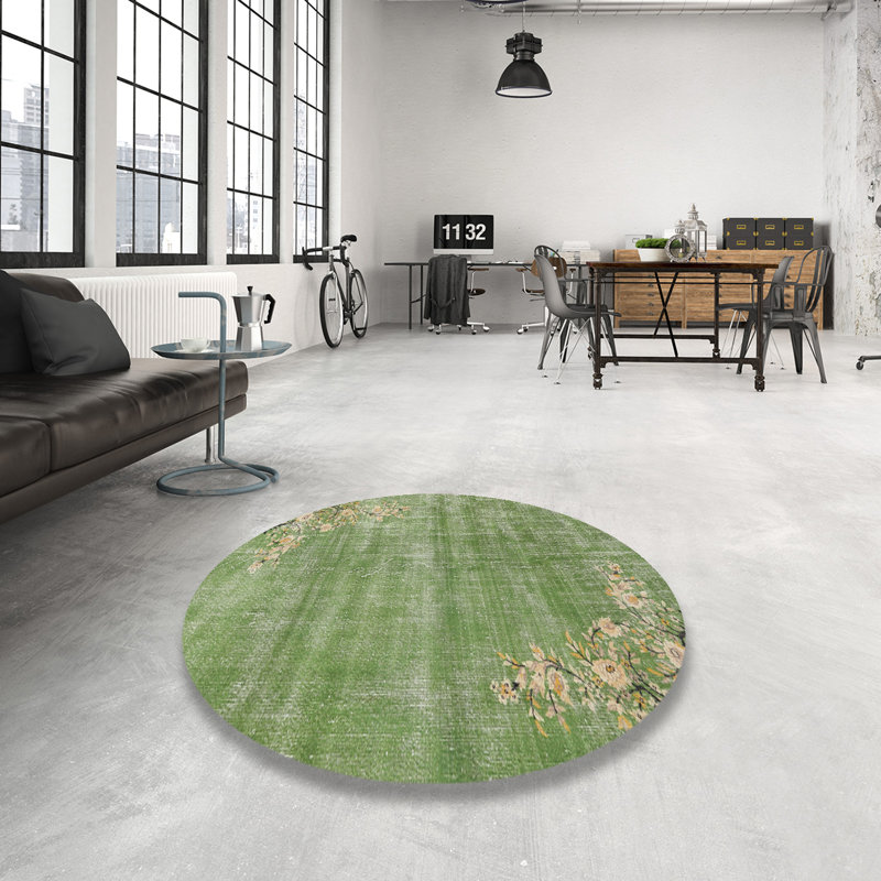 Tapis 100% traditionnel lavable à la machine 3821, Rond 6 pi