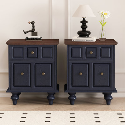 20.47"Vintage Nightstand with 2 Drawers and Roman Column Legs, Solid Wood Bedside End Table, Bedside Cabinet for Bedroom, Living Room