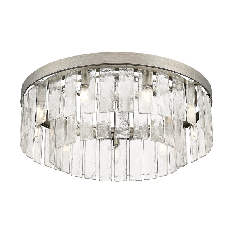 Ciara 9-Light Semi Flush Light in Peruvian Silver with Hammered Water Glass