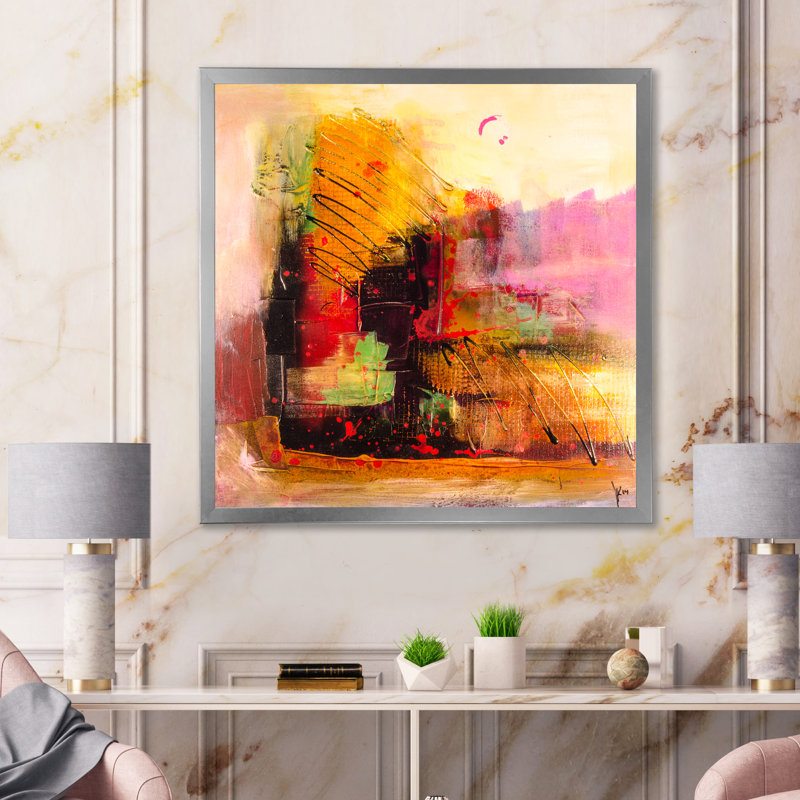 Modern Energetic Color Dance - Impression moderne sur bois, H 30 po x l 30 po x P 1 po, Cadre photo argenté