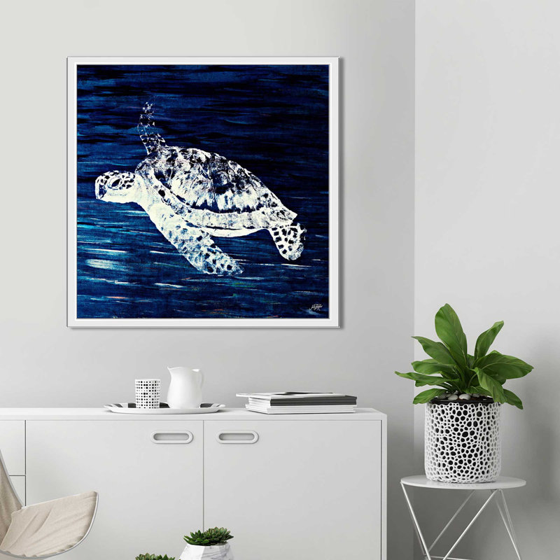 «Swim Along I», reproduction de peinture acrylique, H 21,5 po x l 21,5 po x P 2 po, Cadre flottant blanc