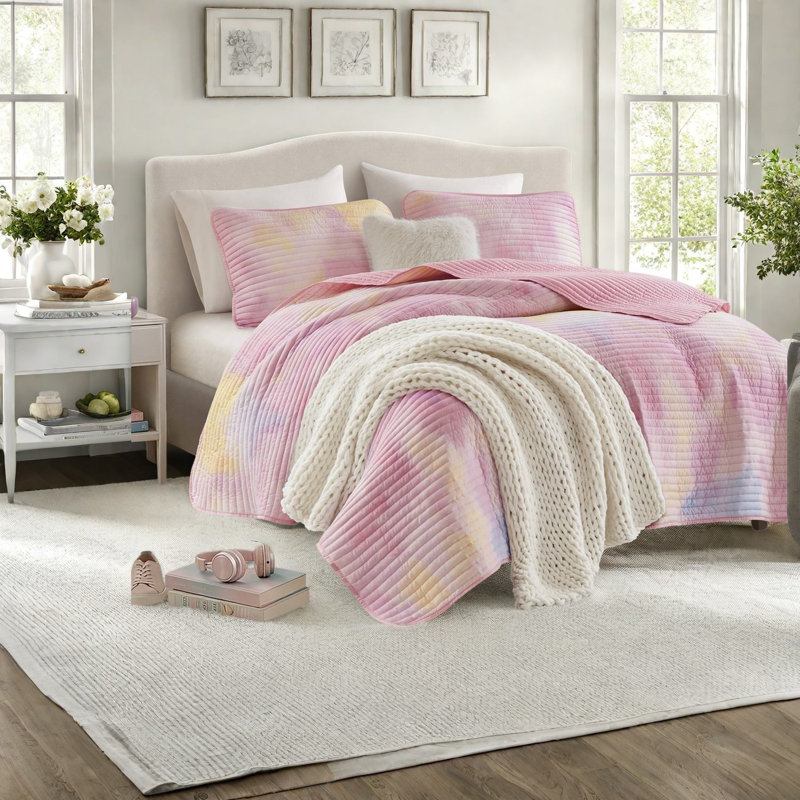 Ensembles de literie rose moderne, courtepointe en microfibre 4 pièces pour une maison confortable