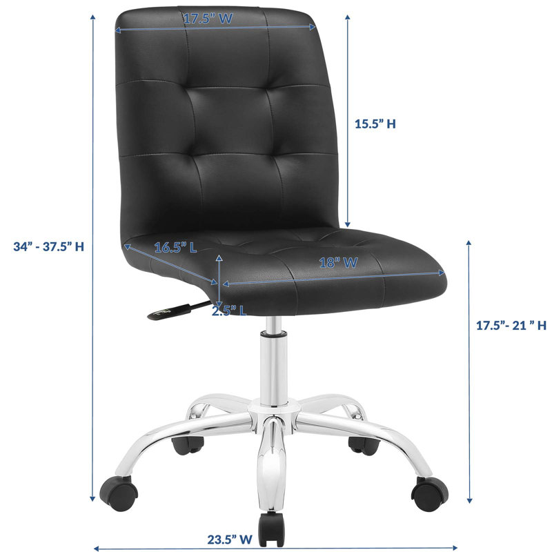 Elegant Finesse Armless Leather Drafting Chair in Black