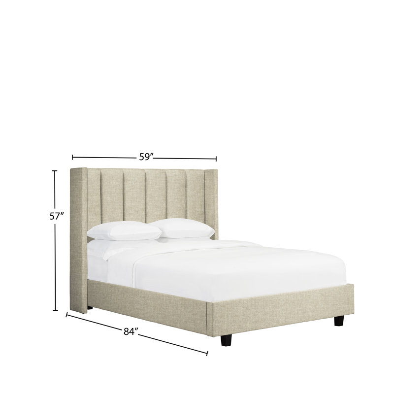 Lit plateforme à profil bas touffeté, Double, Beige