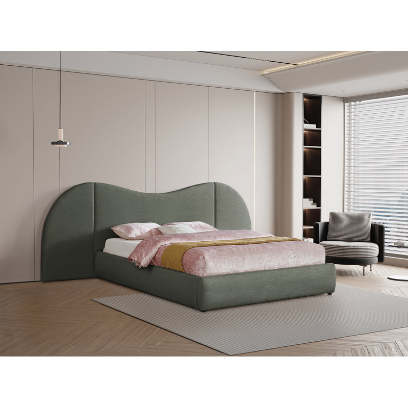 Lit à panneau tapissier Hyrup, King, Tissu de lin texturé vert olive