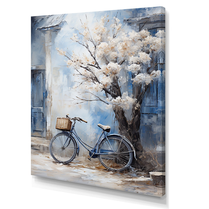 Fleurs blanches et bleues - Art mural, H 20 po x l 12 po x P 1 po, Toile tendue