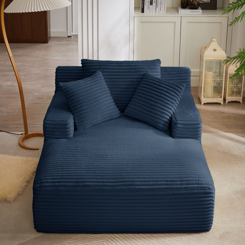 Canapé à compression intérieur en velours côtelé 50 po Lozena, aucun assemblage requis, Bleu