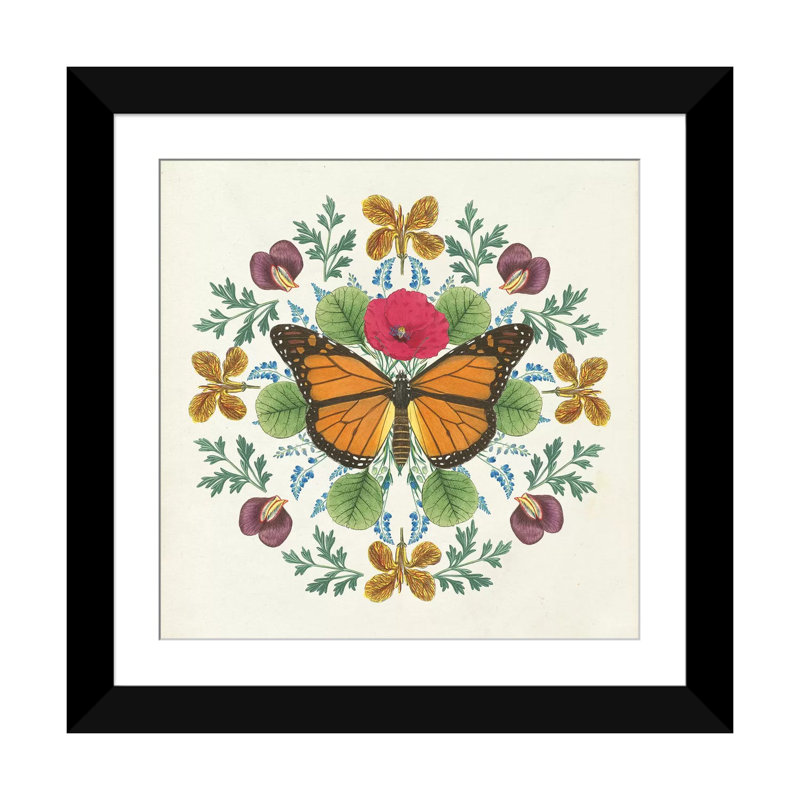 « papillon mandala i », impression sur toile, H 24 po x l 24 po x P 1 po, Papier beaux-arts encadré noir, Blanc
