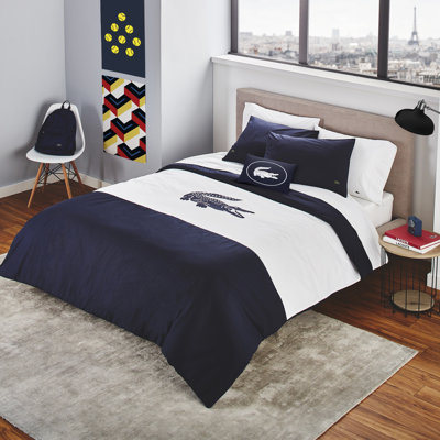 Lacoste Crew 100% Cotton Comforter Set, Soft Breathable All-Season with Embroidered Crocodile, Twin 3-Piece