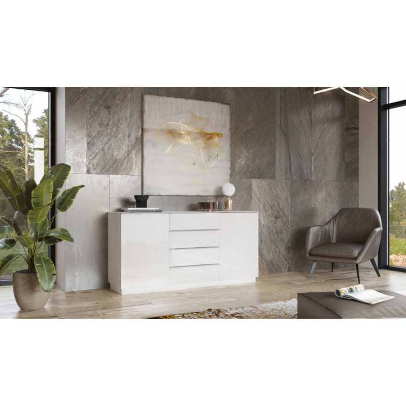 Ates 160cm Sideboard, White/White Glass