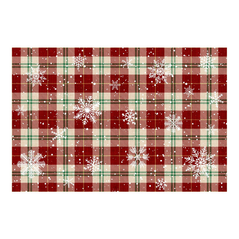 Tapis de Noël à carreaux flocons de neige 8x10 rouge et blanc, Red/White, 8*10