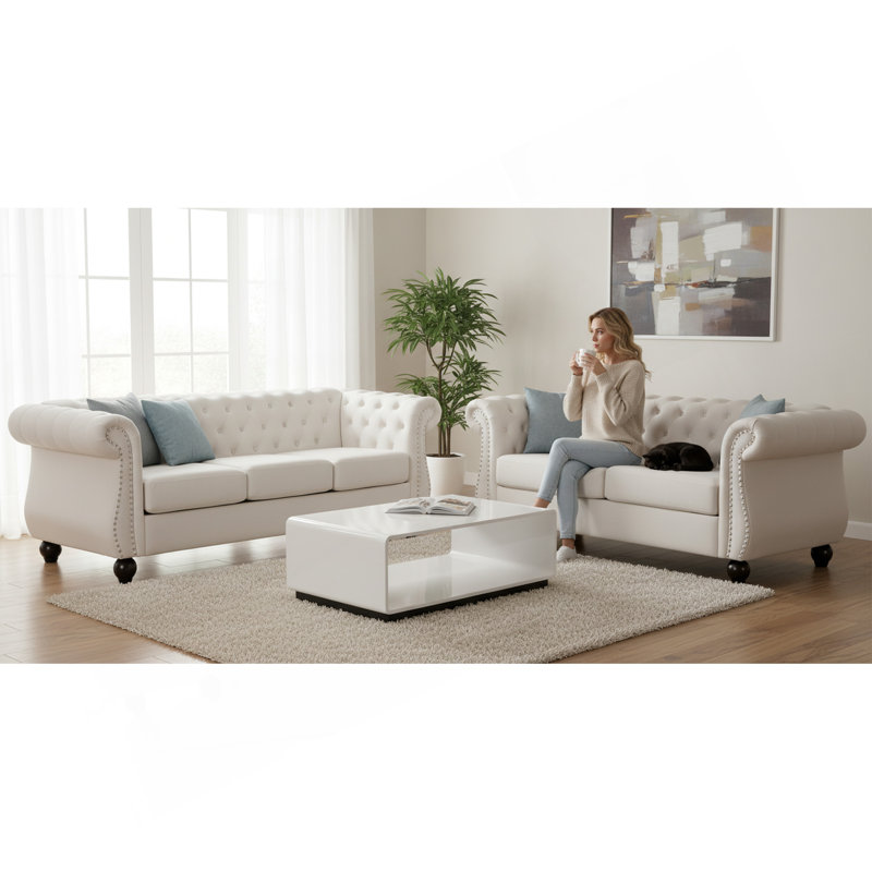 Fauteuil d'appoint Chesterfield, Ivory, Black