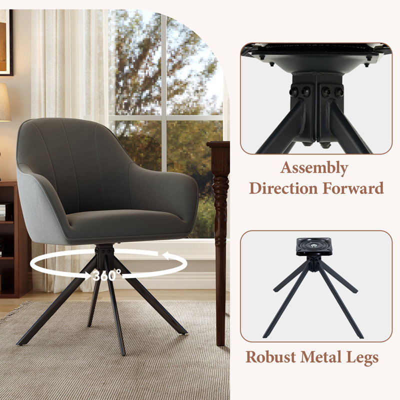 Modern Dining Chairs Set, Ergonomic Back with Soft Padded Armrests, 360° Swivel Thickened Breathable Seat, Sturdy Metal Legs, Easy Assembly
