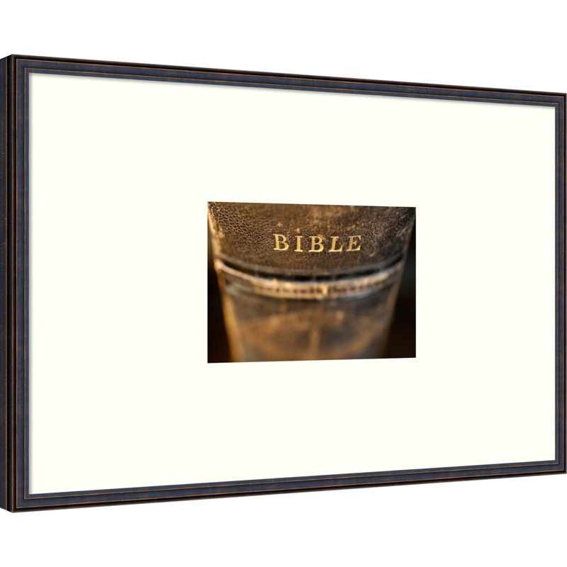 Ancienne bible, impression sur bois encadrée, 28 x 42, Cuillère bronze foncé
