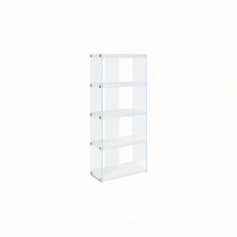 Bibliothèque à 5 niveaux en verre trempé, (5 tablettes) H 58,75 po x l 24 po x P 12 po