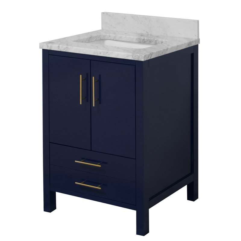 Ensemble de meuble-lavabo simple 24 po Kiara, Bleu royal, Marbre de Carrare